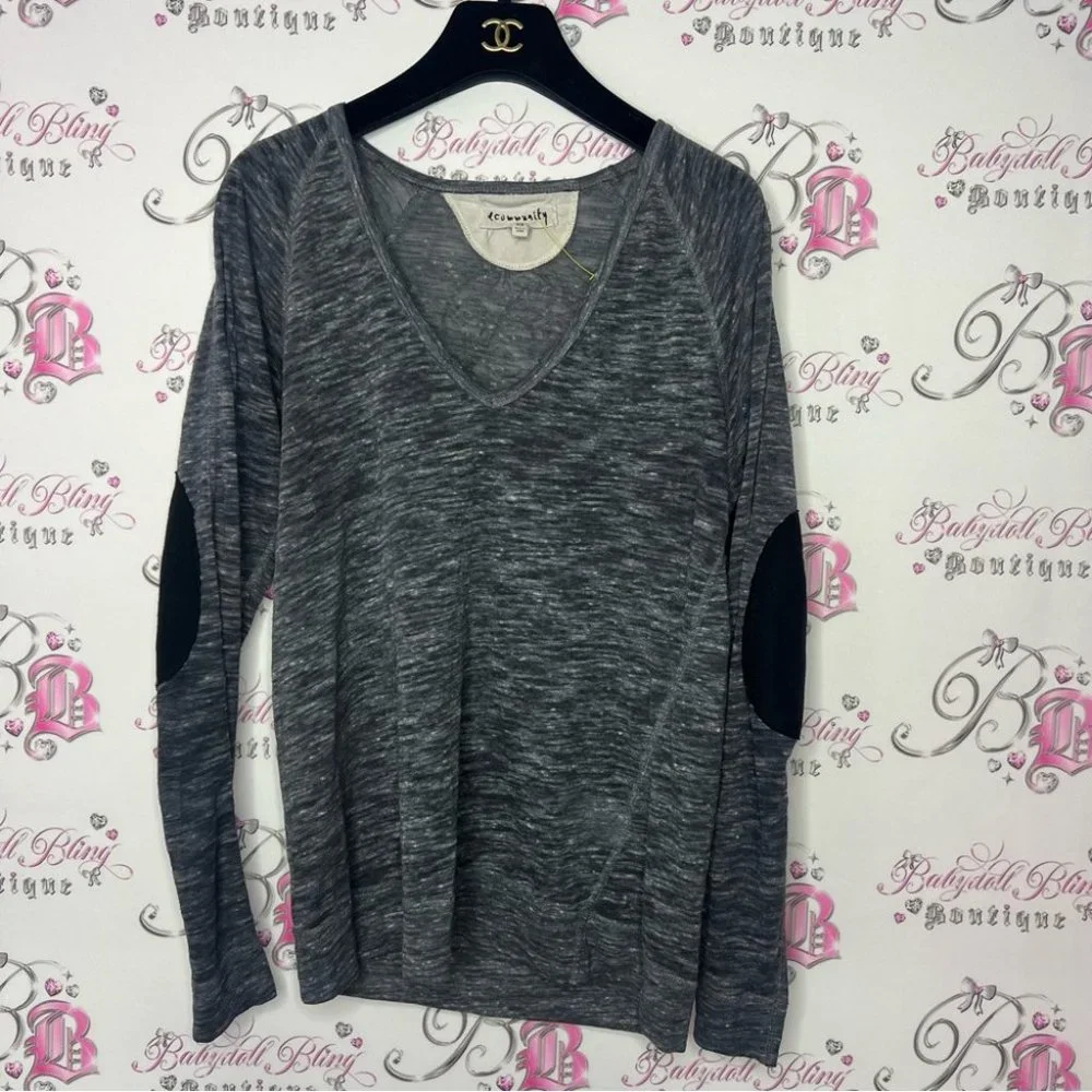 Aritzia community long sleeve top grey black with elbow patches vneck lounge - Picture 5 of 5